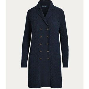 Polo Ralph Lauren 100% Cashmere Double Breasted Soft Cable Knit Navy Cardigan XS